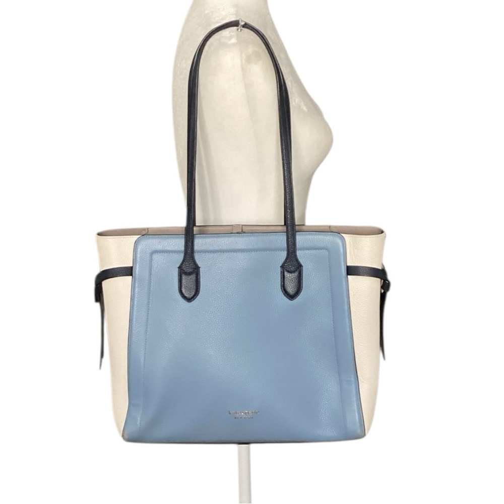 Kate Spade - “Knott” collection, Sky Blue, Cream, & Navy Colorblock Leather Tote